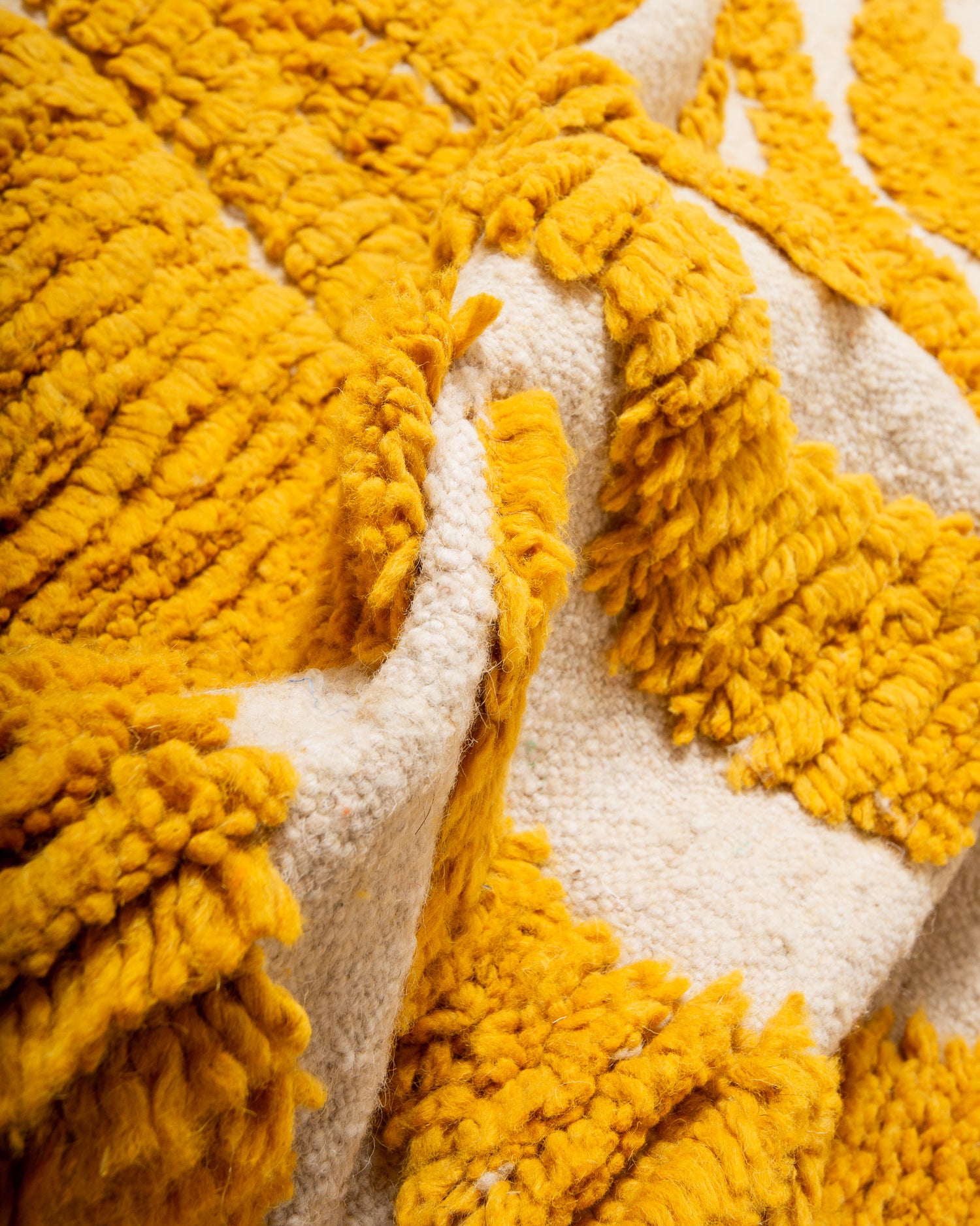 Modern, designer, handcrafted Berber rug from Morocco. Beniourain carpet with beautiful colours and patterns and fluffy wool texture.